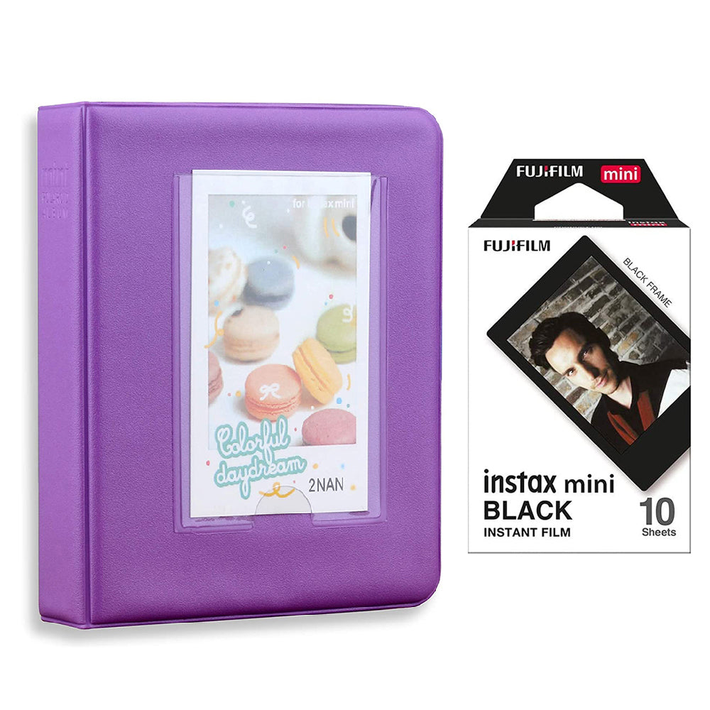 Fujifilm Instax Mini 10X1 black border Instant Film with Instax Time Photo Album 64 Sheets Violet Purple