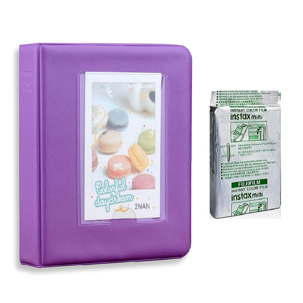 Fujifilm Instax Mini 10X1 black border Instant Film with Instax Time Photo Album 64 Sheets Violet Purple