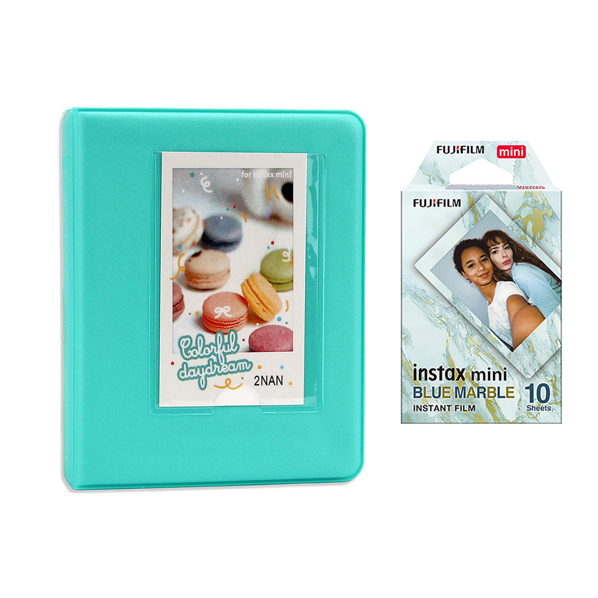 Fujifilm Instax Mini 10X1 blue marble Instant Film with Instax Time Photo Album 64 Sheets Mint Green