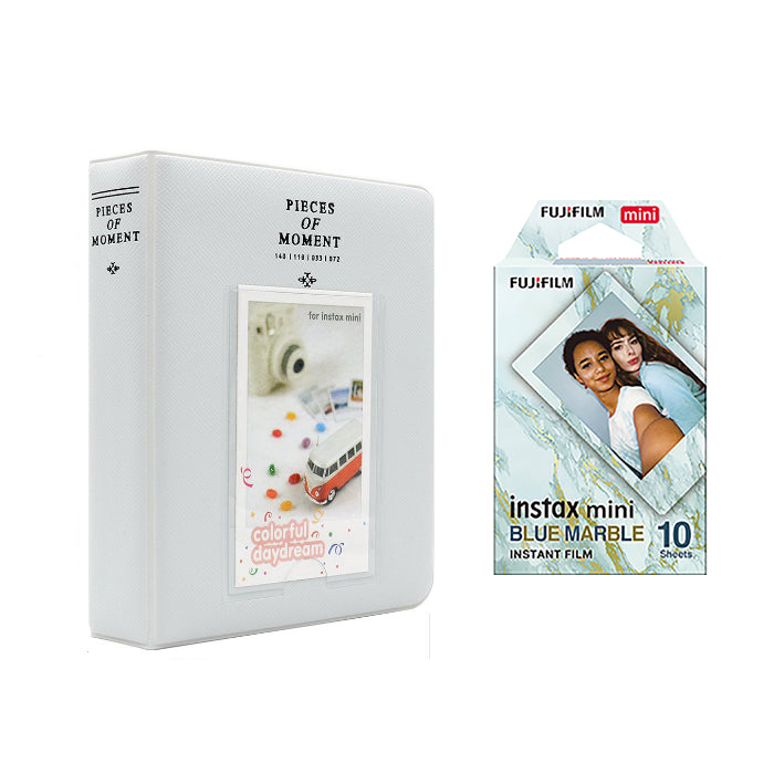 Fujifilm Instax Mini 10X1 blue marble Instant Film with Instax Time Photo Album 64 Sheets Pearly white