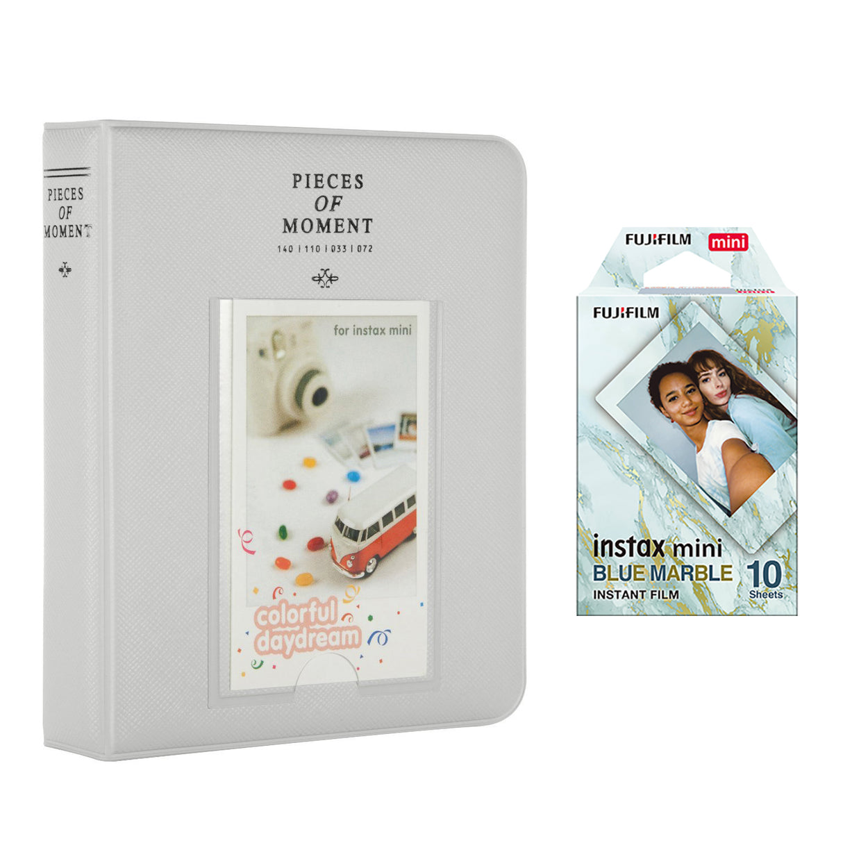 Fujifilm Instax Mini 10X1 blue marble Instant Film with Instax Time Photo Album 64 Sheets Smokey White