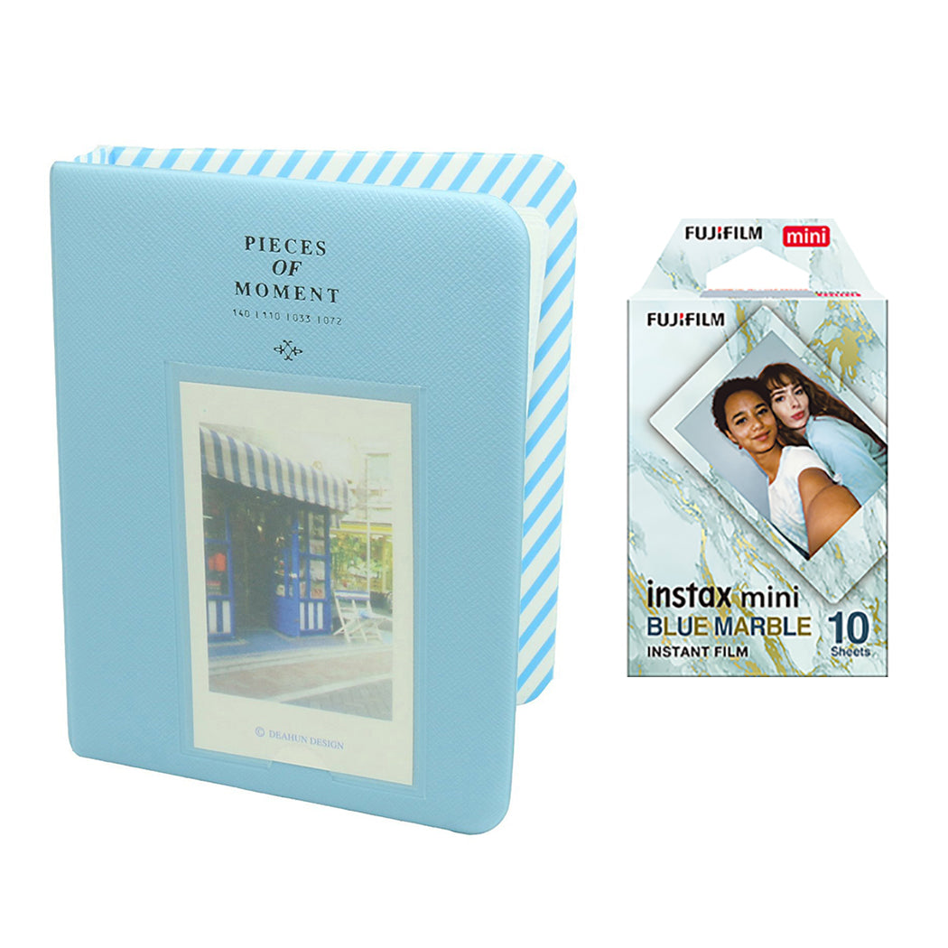 Fujifilm Instax Mini 10X1 blue marble Instant Film with Instax Time Photo Album 64 Sheets Water Blue