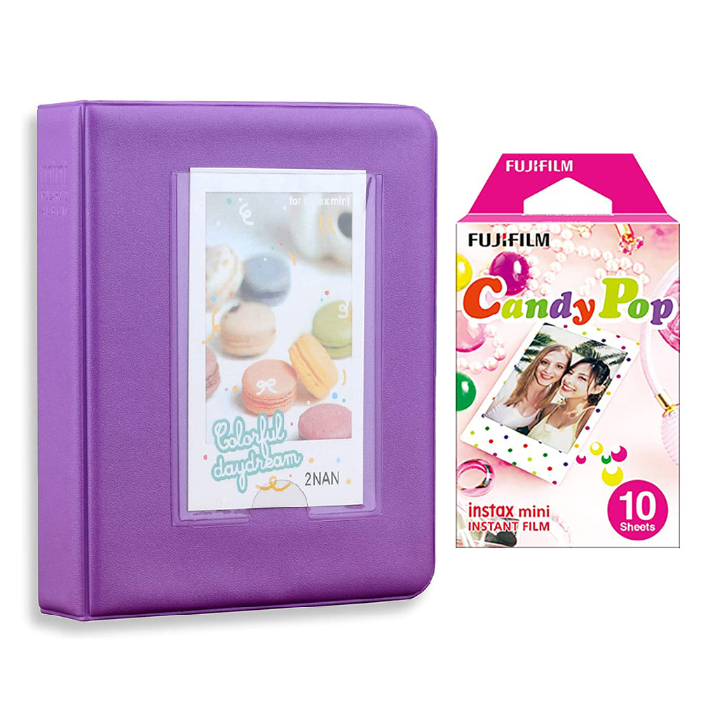 Fujifilm Instax Mini 10X1 candy pop Instant Film with Instax Time Photo Album 64 Sheets Violet Purple