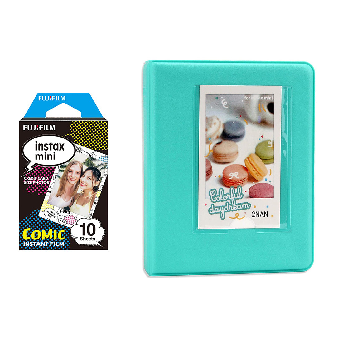 Fujifilm Instax Mini 10X1 comic Instant Film with Instax Time Photo Album 64 Sheets Mint Green