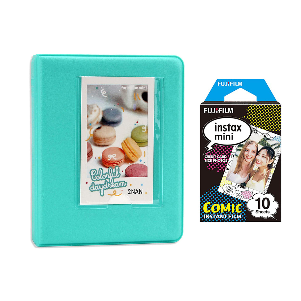 Fujifilm Instax Mini 10X1 comic Instant Film with Instax Time Photo Album 64 Sheets Mint Green
