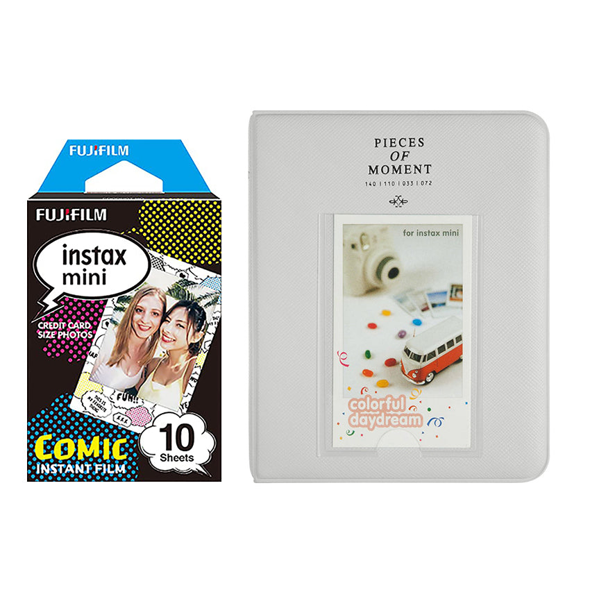 Fujifilm Instax Mini 10X1 comic Instant Film with Instax Time Photo Album 64 Sheets Smokey white