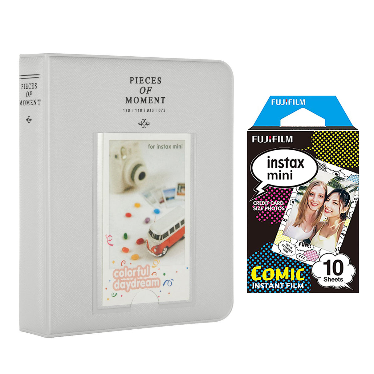 Fujifilm Instax Mini 10X1 comic Instant Film with Instax Time Photo Album 64 Sheets Smokey white
