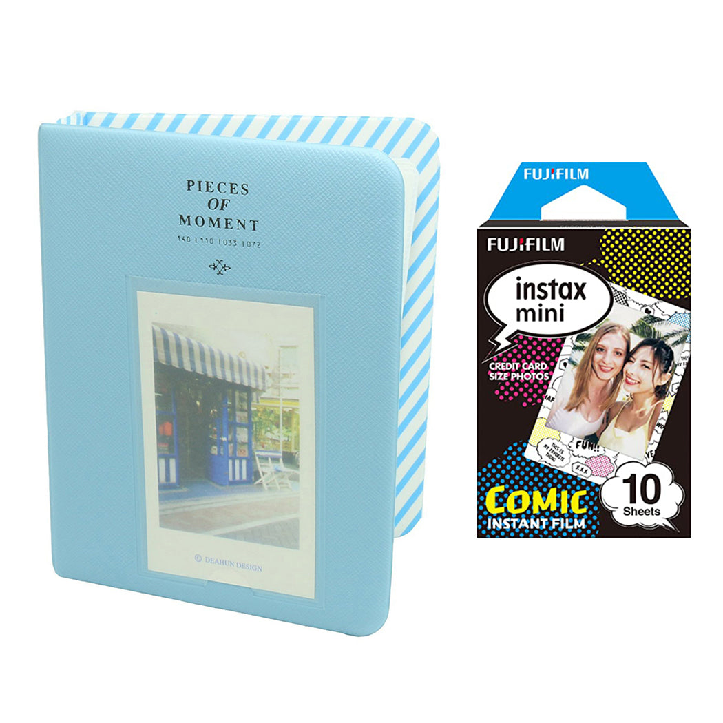 Fujifilm Instax Mini 10X1 comic Instant Film with Instax Time Photo Album 64 Sheets Water Blue