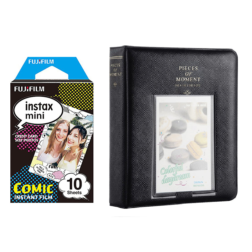 Fujifilm Instax Mini 10X1 comic Instant Film with Instax Time Photo Album 64 Sheets Charcoal grey