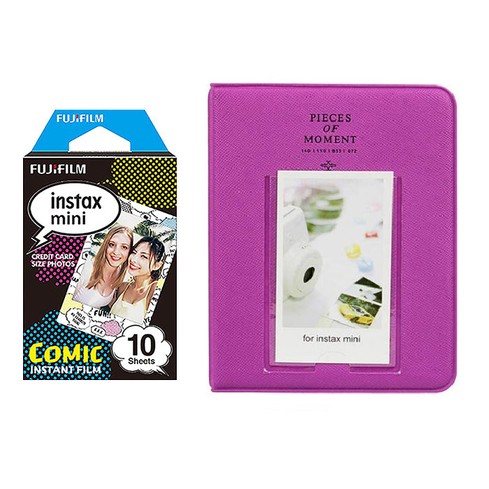 Fujifilm Instax Mini 10X1 comic Instant Film with Instax Time Photo Album 64 Sheets Grape purple