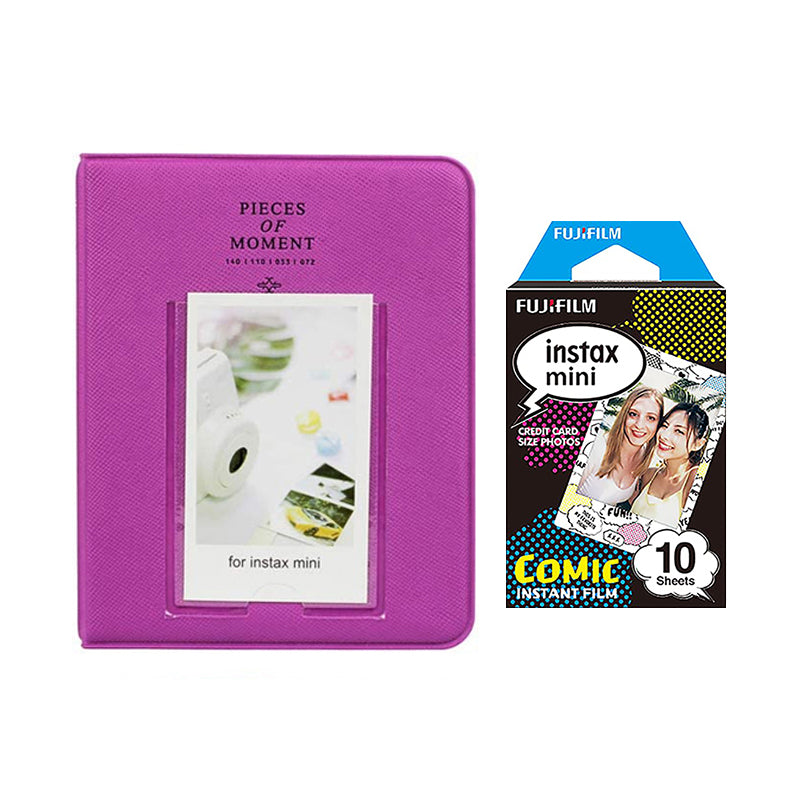 Fujifilm Instax Mini 10X1 comic Instant Film with Instax Time Photo Album 64 Sheets Grape purple