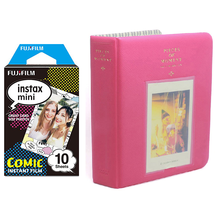 Fujifilm Instax Mini 10X1 comic Instant Film with Instax Time Photo Album 64 Sheets Rose red