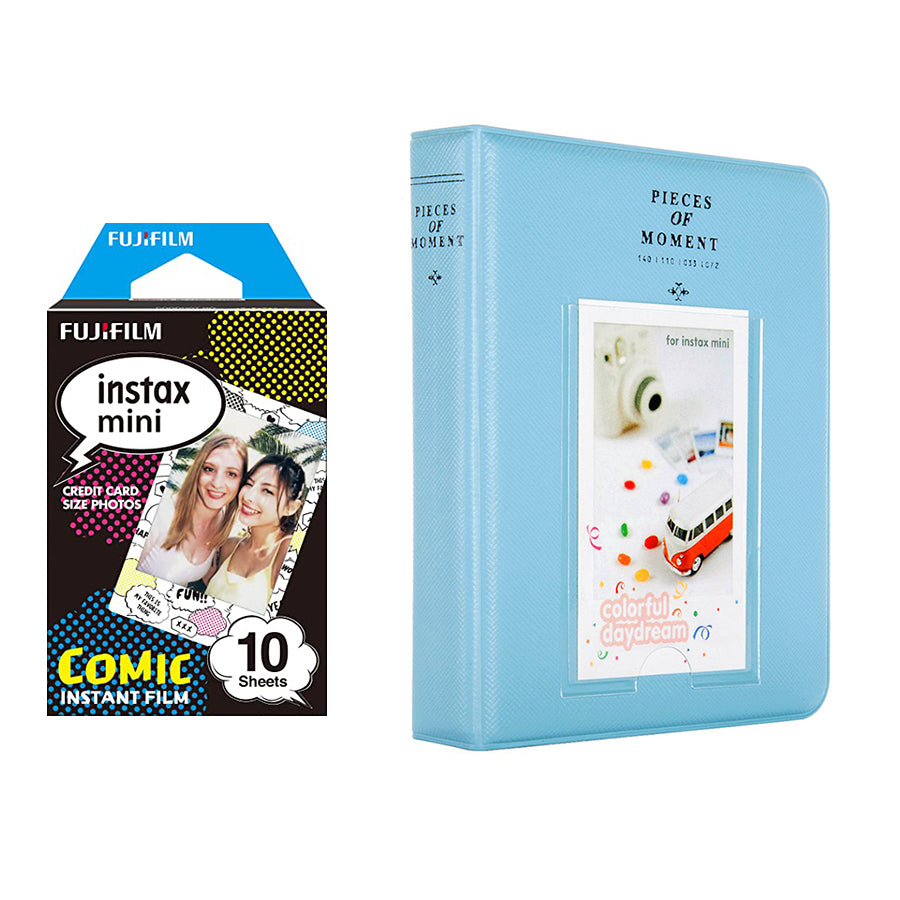 Fujifilm Instax Mini 10X1 comic Instant Film with Instax Time Photo Album 64 Sheets Sky blue