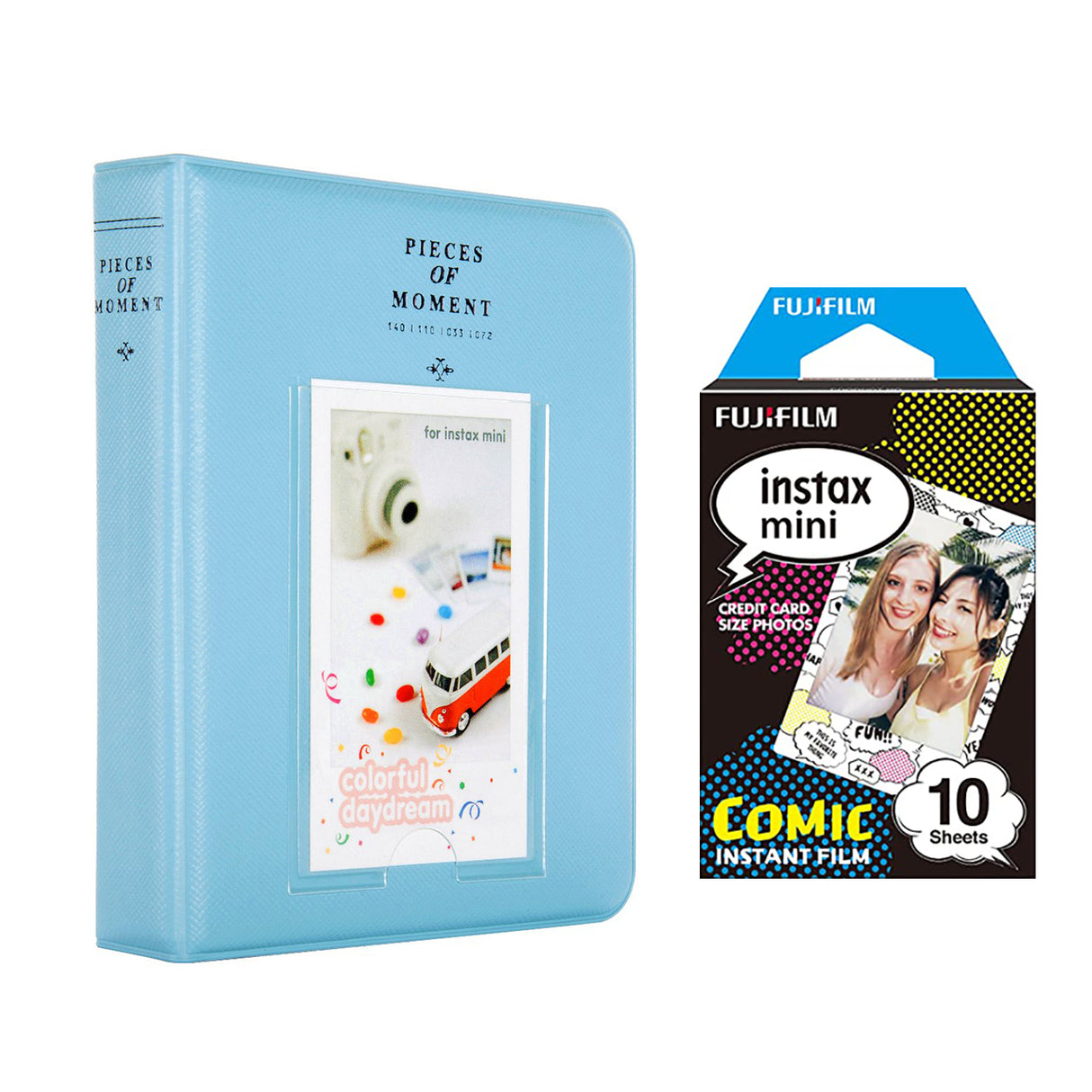 Fujifilm Instax Mini 10X1 comic Instant Film with Instax Time Photo Album 64 Sheets Sky blue