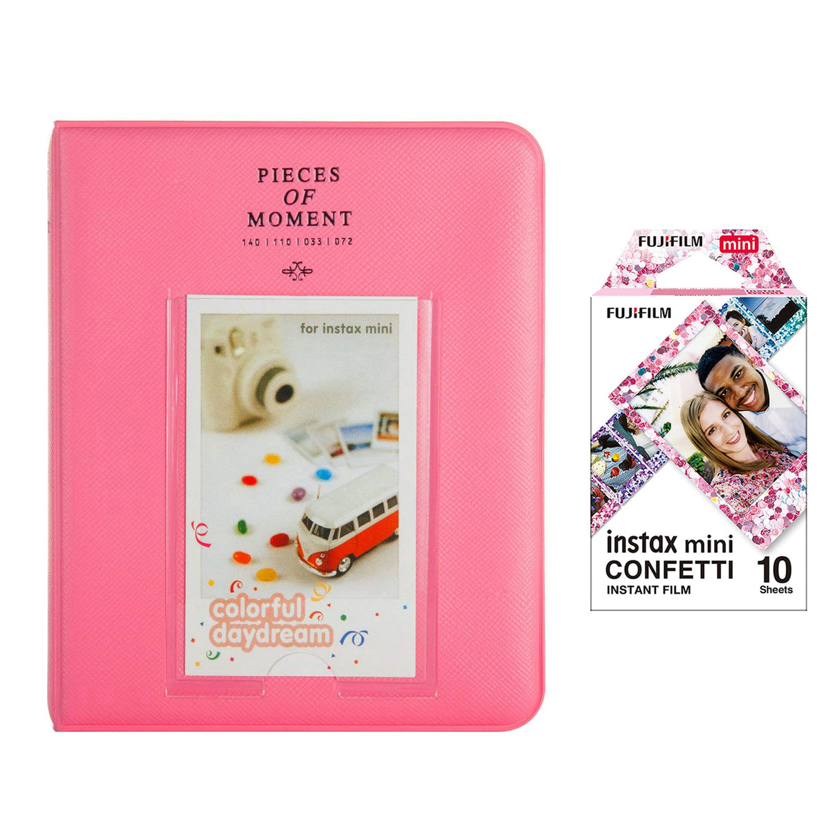 Fujifilm Instax Mini 10X1 confetti Instant Film with Instax Time Photo Album 64 Sheets Flamingo pink
