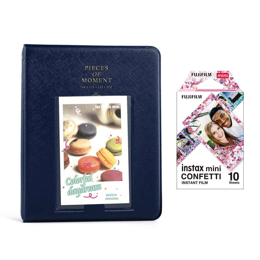 Fujifilm Instax Mini 10X1 confetti Instant Film with Instax Time Photo Album 64 Sheets Navy blue