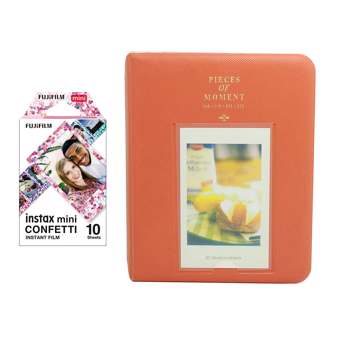 Fujifilm Instax Mini 10X1 confetti Instant Film with Instax Time Photo Album 64 Sheets Orange