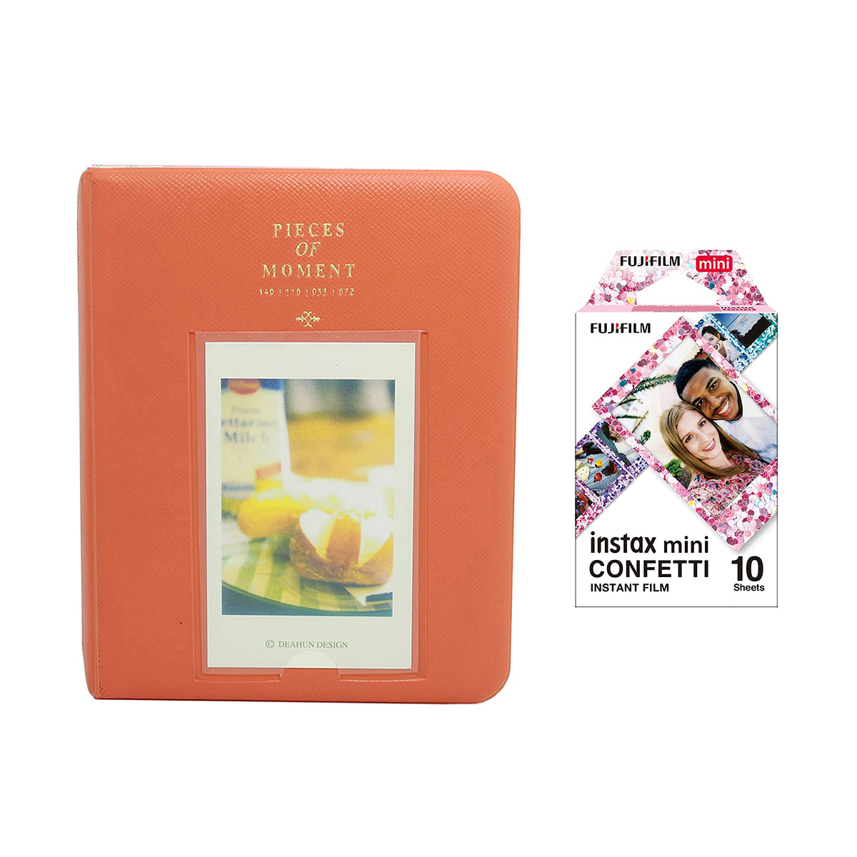 Fujifilm Instax Mini 10X1 confetti Instant Film with Instax Time Photo Album 64 Sheets Orange