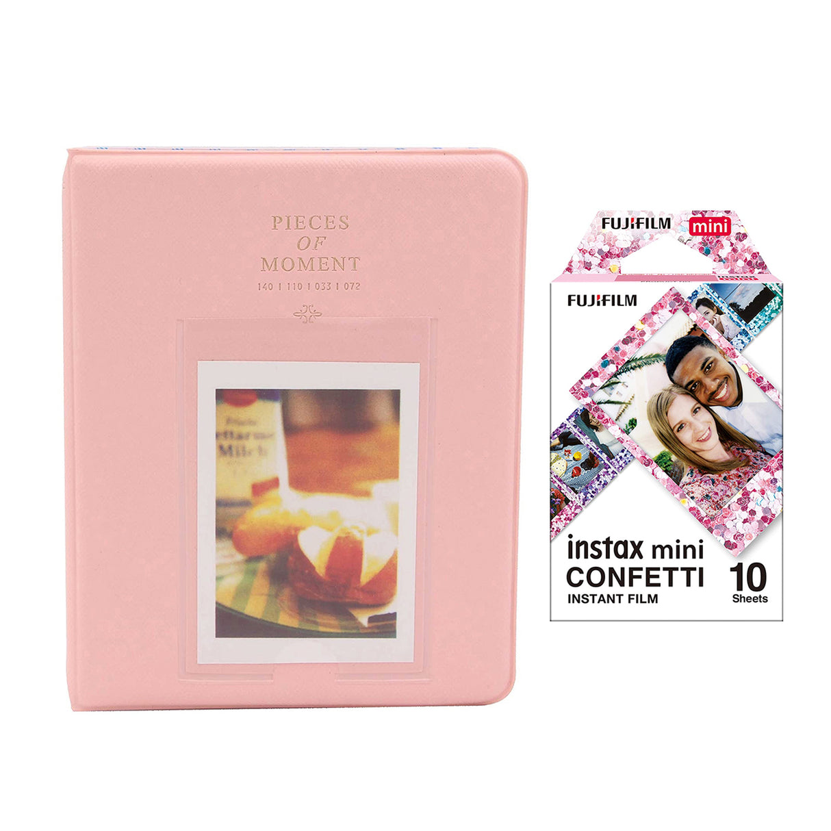 Fujifilm Instax Mini 10X1 confetti Instant Film with Instax Time Photo Album 64 Sheets Peach pink
