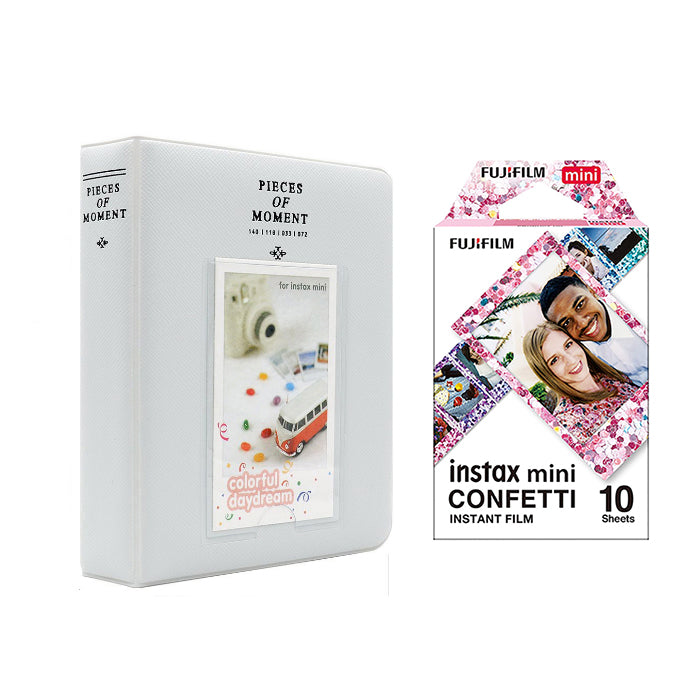 Fujifilm Instax Mini 10X1 confetti Instant Film with Instax Time Photo Album 64 Sheets Pearly white