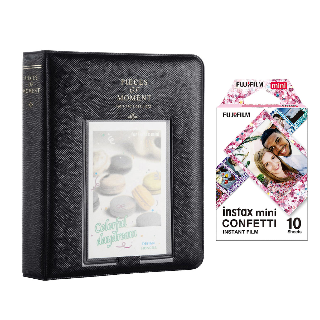 Fujifilm Instax Mini 10X1 confetti Instant Film with Instax Time Photo Album 64 Sheets Charcoal grey