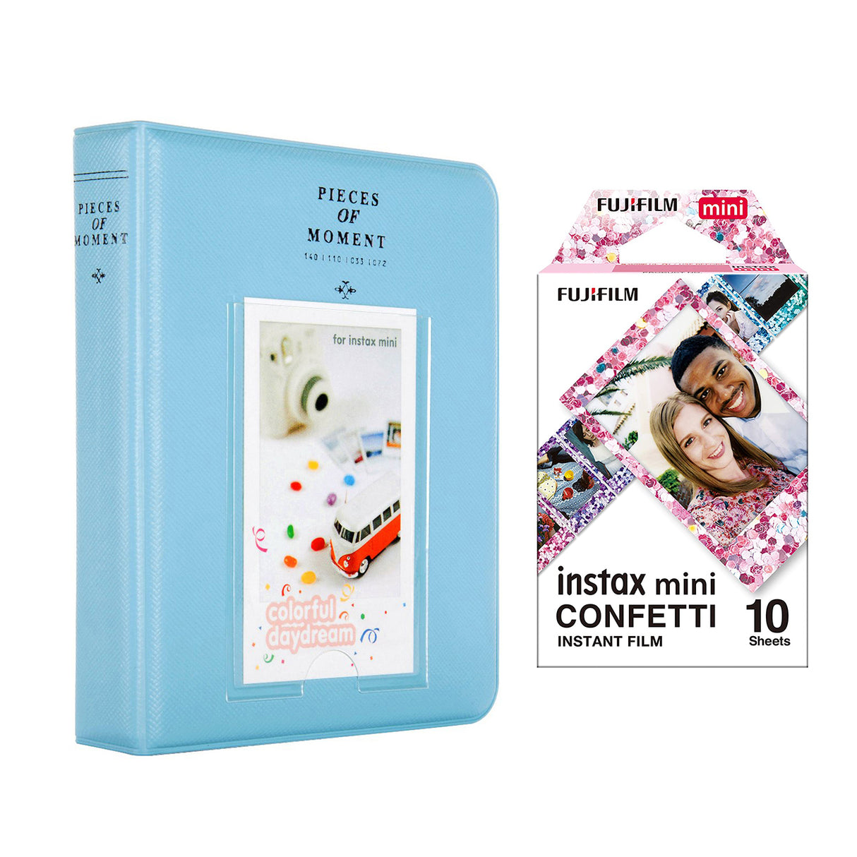 Fujifilm Instax Mini 10X1 confetti Instant Film with Instax Time Photo Album 64 Sheets Sky blue