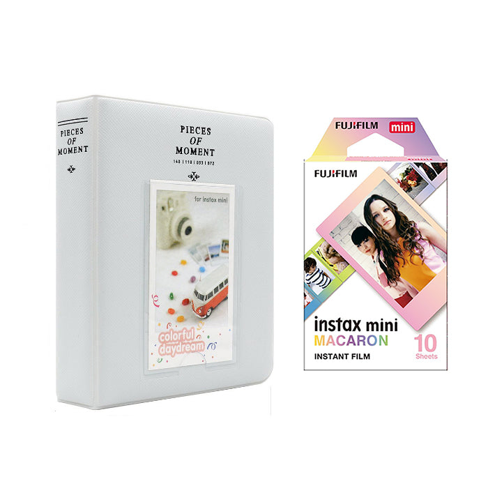 Fujifilm Instax Mini 10X1 macaron Instant Film with Instax Time Photo Album 64 Sheets Pearly white