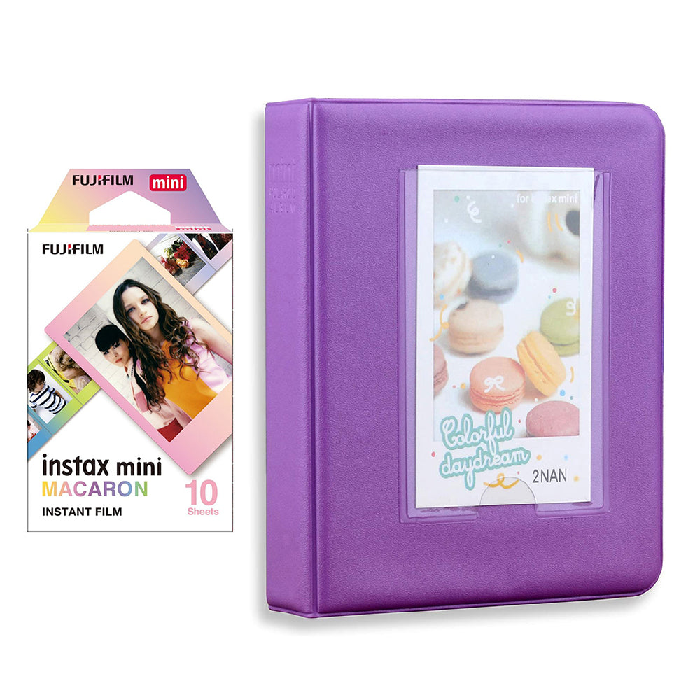 Fujifilm Instax Mini 10X1 macaron Instant Film with Instax Time Photo Album 64 Sheets Violet Purple