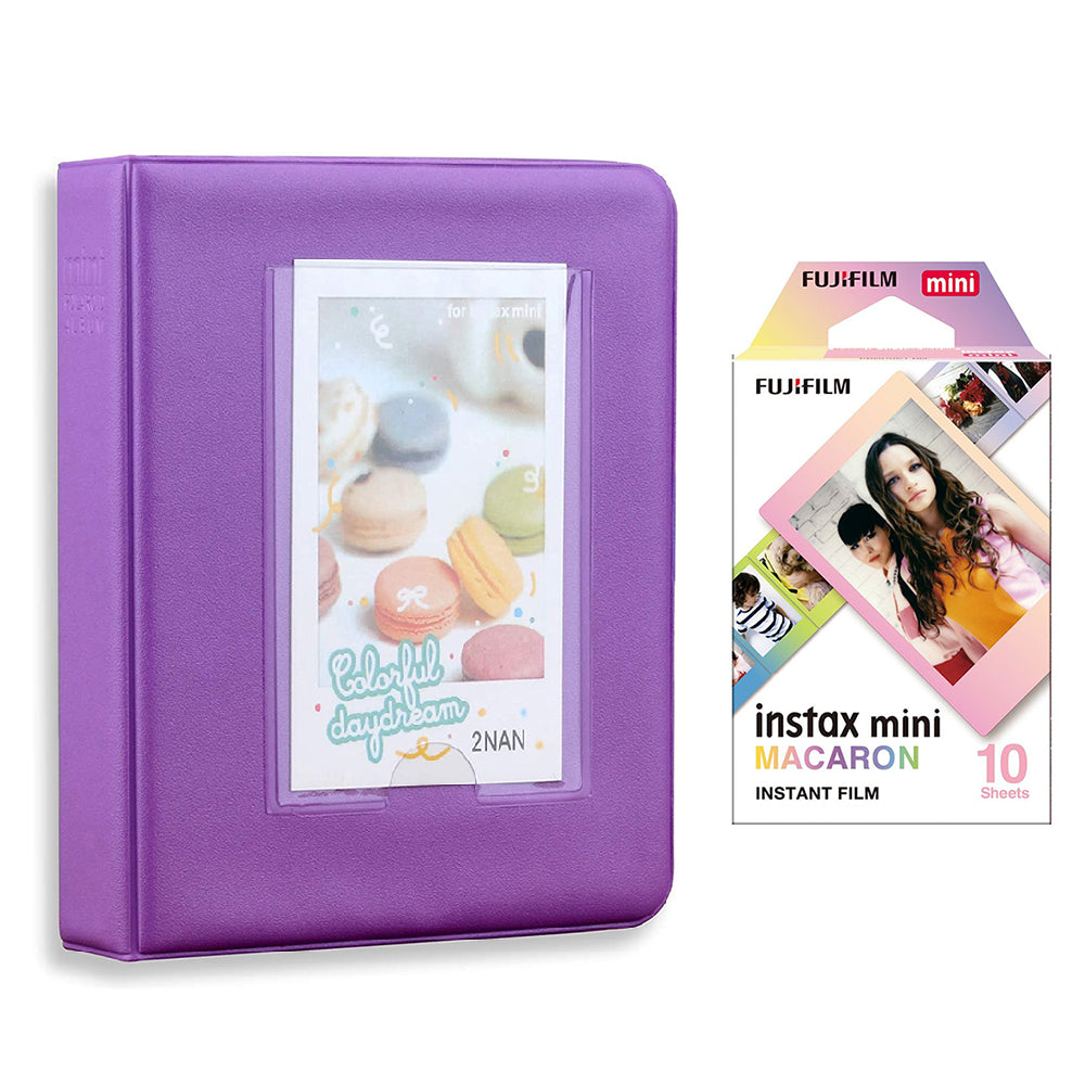 Fujifilm Instax Mini 10X1 macaron Instant Film with Instax Time Photo Album 64 Sheets Violet Purple