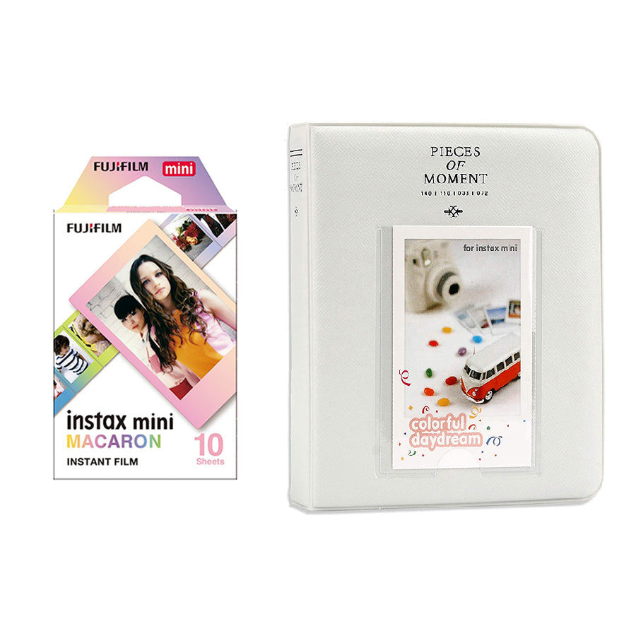 Fujifilm Instax Mini 10X1 macaron Instant Film with Instax Time Photo Album 64 Sheets Ice white