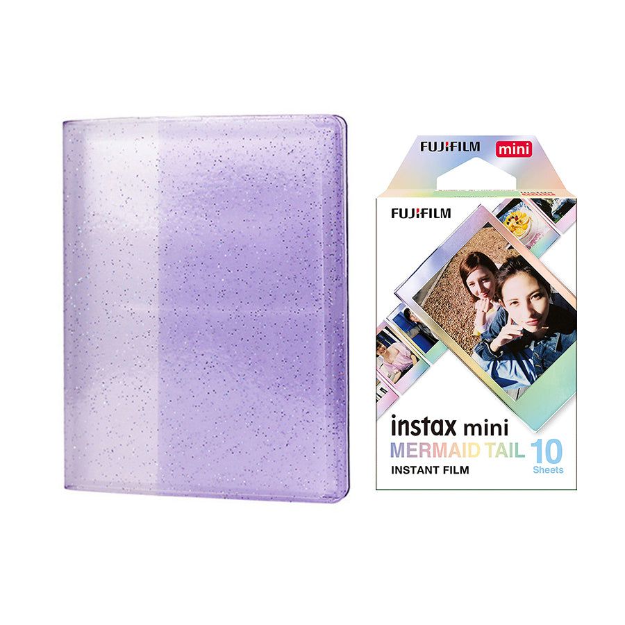 Fujifilm Instax Mini 10X1 mermaid tail Instant Film with 64-Sheets Album For Mini Film 3 inch lilac purple