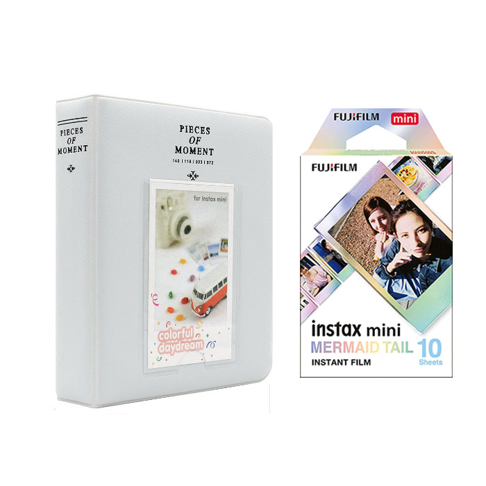 Fujifilm Instax Mini 10X1 mermaid tail Instant Film with Instax Time Photo Album 64 Sheets Pearly white