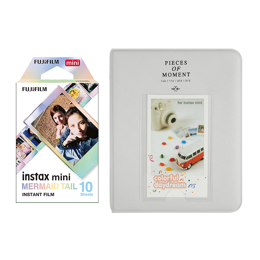 Fujifilm Instax Mini 10X1 mermaid tail Instant Film with Instax Time Photo Album 64 Sheets Smokey white