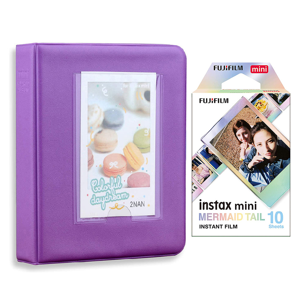 Fujifilm Instax Mini 10X1 mermaid tail Instant Film with Instax Time Photo Album 64 Sheets Violet Purple