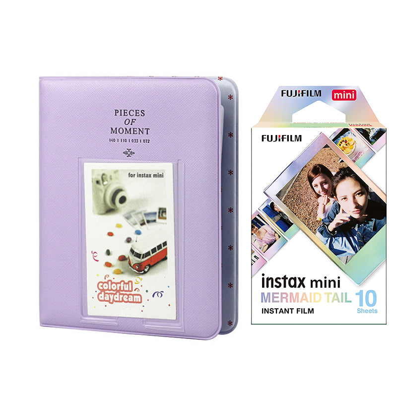 Fujifilm Instax Mini 10X1 mermaid tail Instant Film with Instax Time Photo Album 64 Sheets lilac purple
