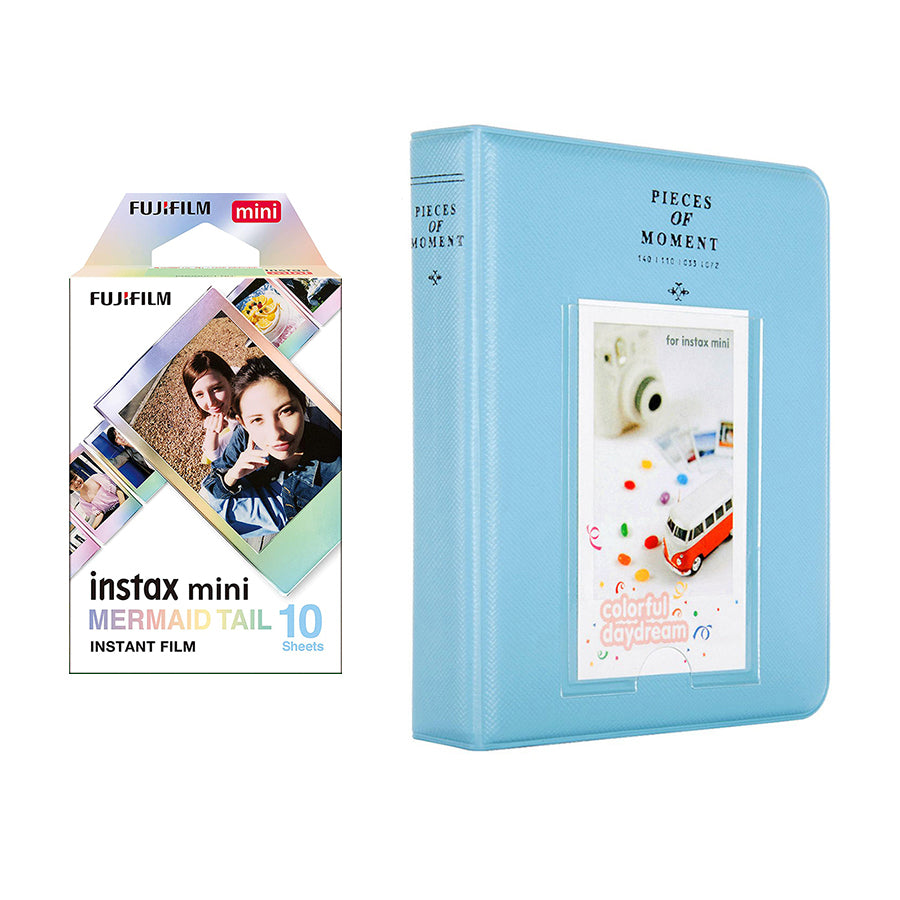 Fujifilm Instax Mini 10X1 mermaid tail Instant Film with Instax Time Photo Album 64 Sheets Sky blue
