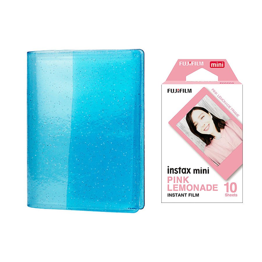 Fujifilm Instax Mini 10X1 pink lemonade Instant Film with 64-Sheets Album For Mini Film 3 inch Sky blue