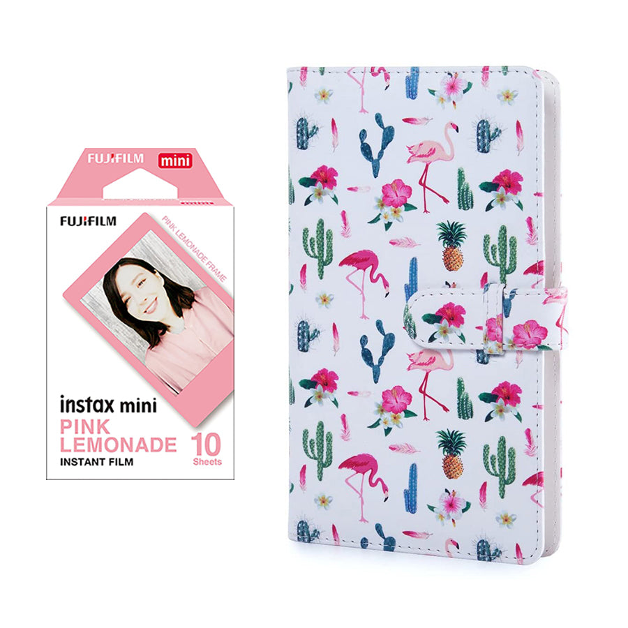 Fujifilm Instax Mini 10X1 pink lemonade Instant Film with 96-sheet Album for mini film Flamingo catus