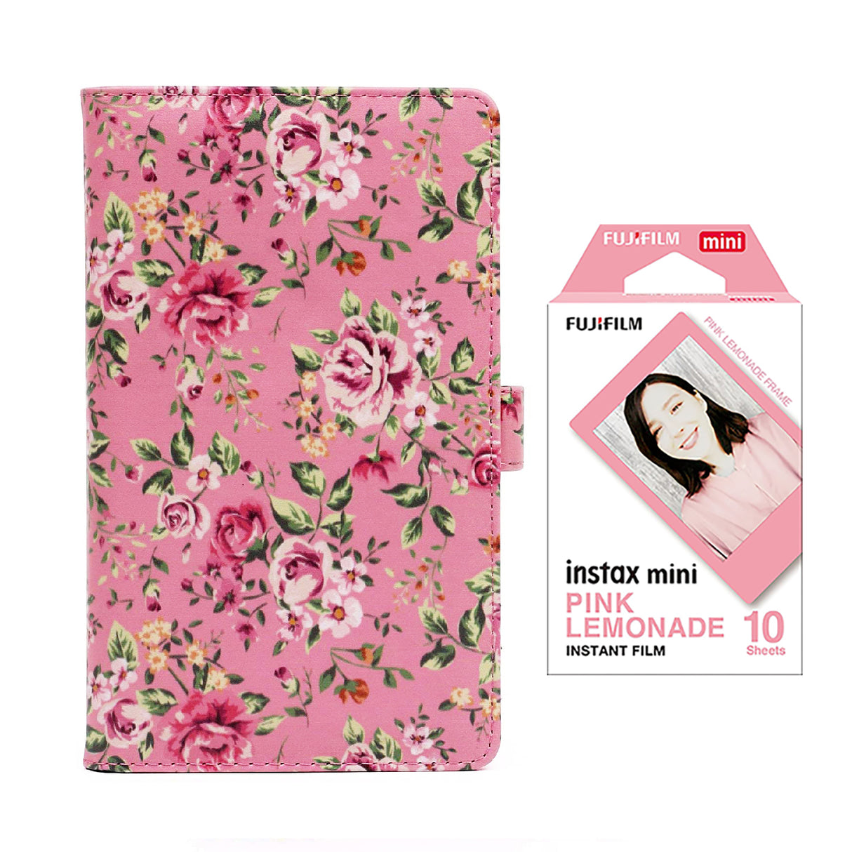 Fujifilm Instax Mini 10X1 pink lemonade Instant Film with 96-sheet Album for mini film Pink rose