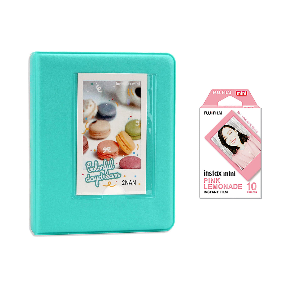 Fujifilm Instax Mini 10X1 pink lemonade Instant Film with Instax Time Photo Album 64 Sheets Mint Green