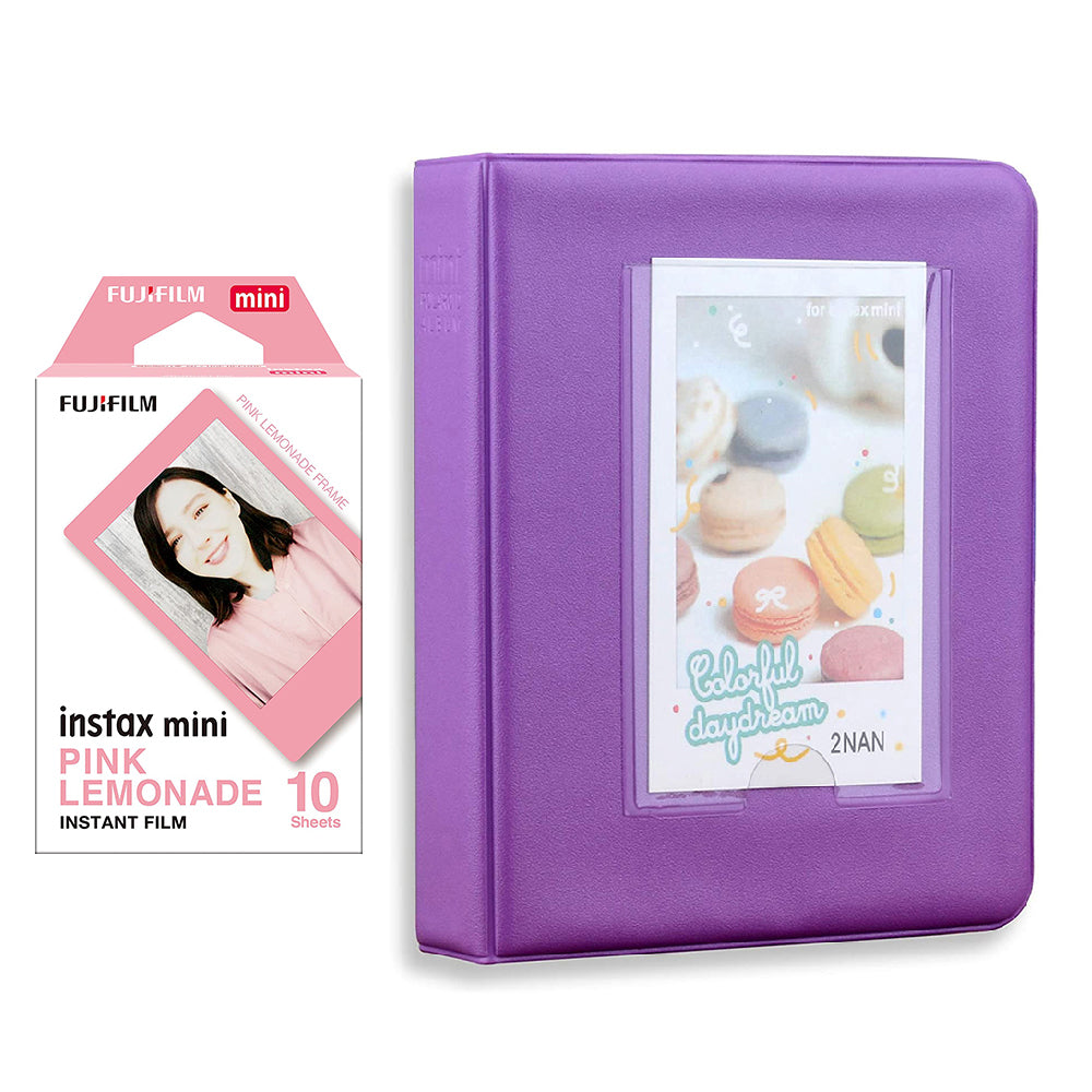 Fujifilm Instax Mini 10X1 pink lemonade Instant Film with Instax Time Photo Album 64 Sheets Violet Purple