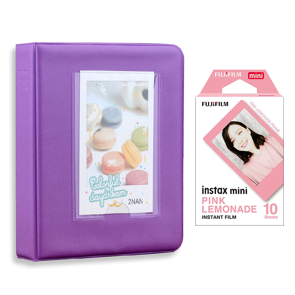 Fujifilm Instax Mini 10X1 pink lemonade Instant Film with Instax Time Photo Album 64 Sheets Violet Purple