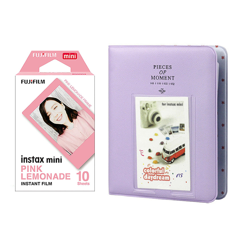 Fujifilm Instax Mini 10X1 pink lemonade Instant Film with Instax Time Photo Album 64 Sheets Lilac purple