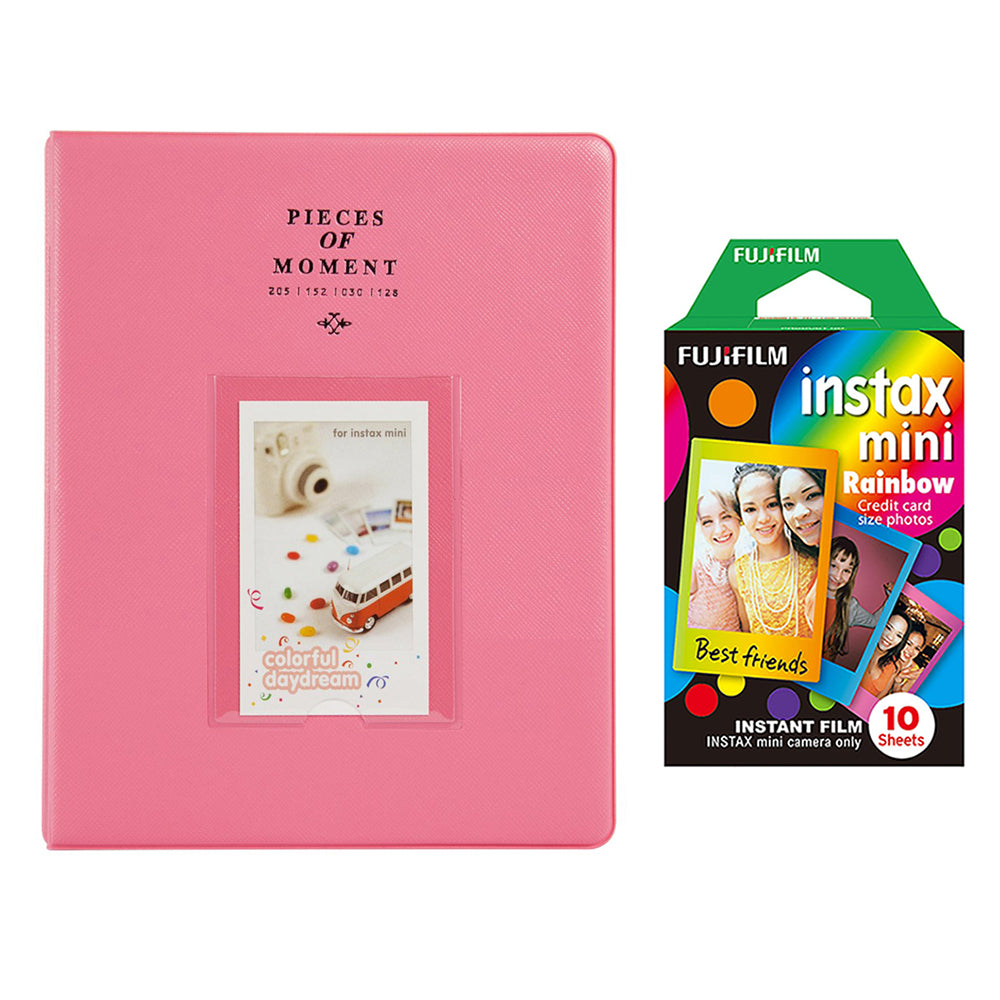 Fujifilm Instax Mini 10X1 rainbow Instant Film With 128-sheet Album for mini film Flamingo pink