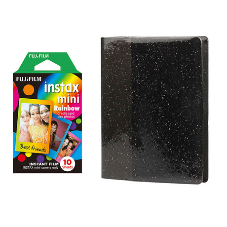 Fujifilm Instax Mini 10X1 rainbow Instant Film with 64-Sheets Album For Mini Film 3 inch Charcoal gray