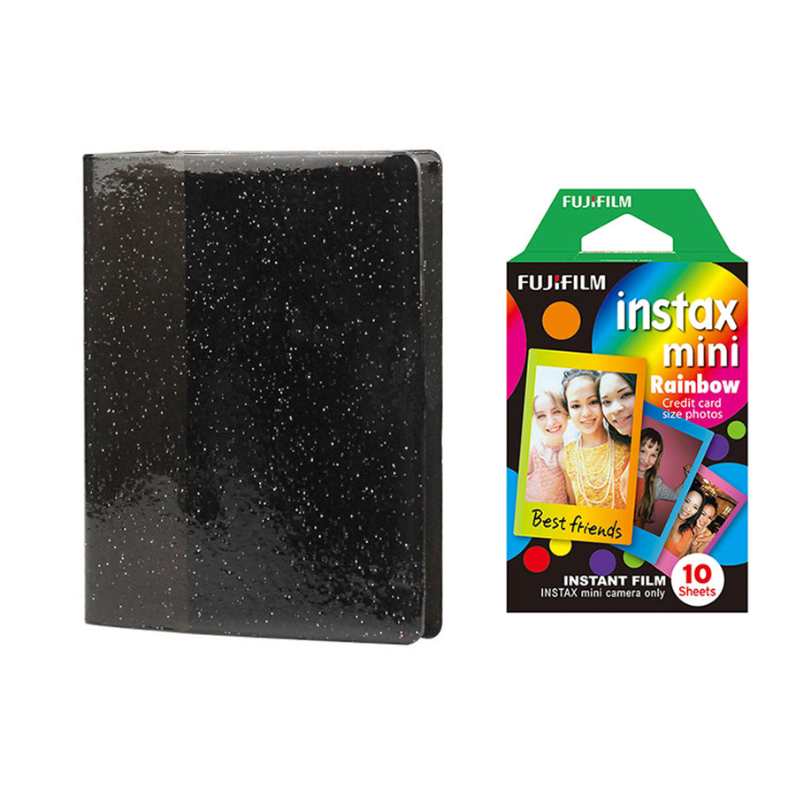 Fujifilm Instax Mini 10X1 rainbow Instant Film with 64-Sheets Album For Mini Film 3 inch Charcoal gray