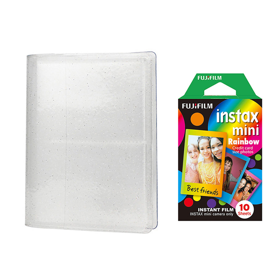 Fujifilm Instax Mini 10X1 rainbow Instant Film with 64-Sheets Album For Mini Film 3 inch Ice white