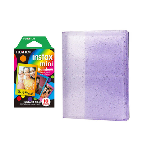 Fujifilm Instax Mini 10X1 rainbow Instant Film with 64-Sheets Album For Mini Film 3 inch Lilac purple