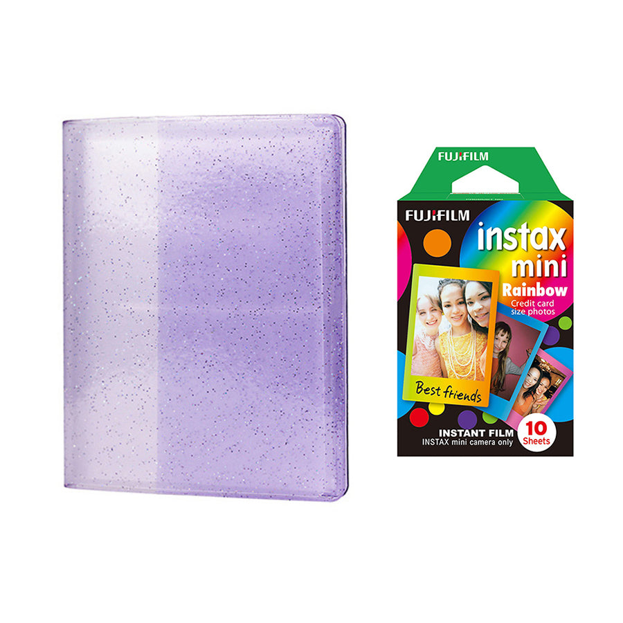 Fujifilm Instax Mini 10X1 rainbow Instant Film with 64-Sheets Album For Mini Film 3 inch Lilac purple