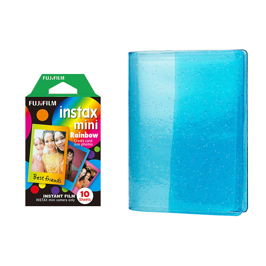 Fujifilm Instax Mini 10X1 rainbow Instant Film with 64-Sheets Album For Mini Film 3 inch Sky blue